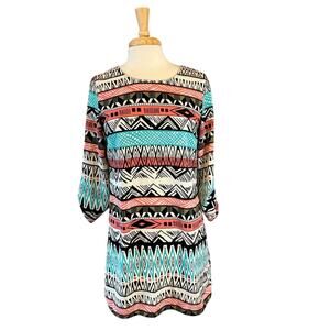 Candy Rose Geometric Patterned Dress Multicolor Medium